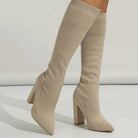 Women's Stretch Knit Knee High Sock Boots Block Heel Pointed Toe - Image 8