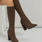 Women's Stretch Knit Knee High Sock Boots Block Heel Pointed Toe - Image 9
