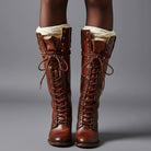 Women's Studded Lace-Up Block Heel Knee-High Boots - Image 10