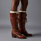 Women's Studded Lace-Up Block Heel Knee-High Boots - Image 11