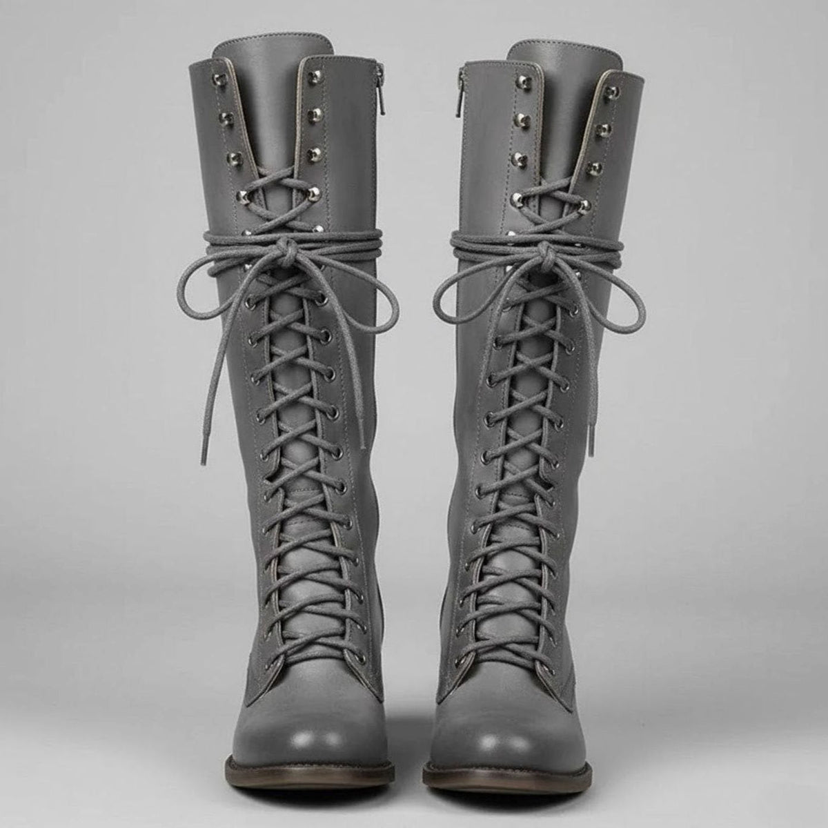 Women's Studded Lace-Up Block Heel Knee-High Boots - Image 3