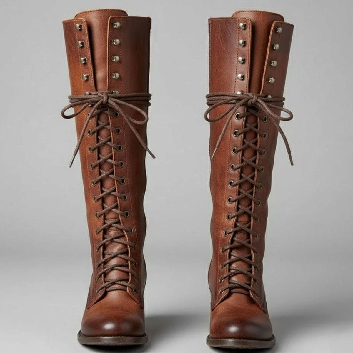 Women's Studded Lace-Up Block Heel Knee-High Boots - Image 5
