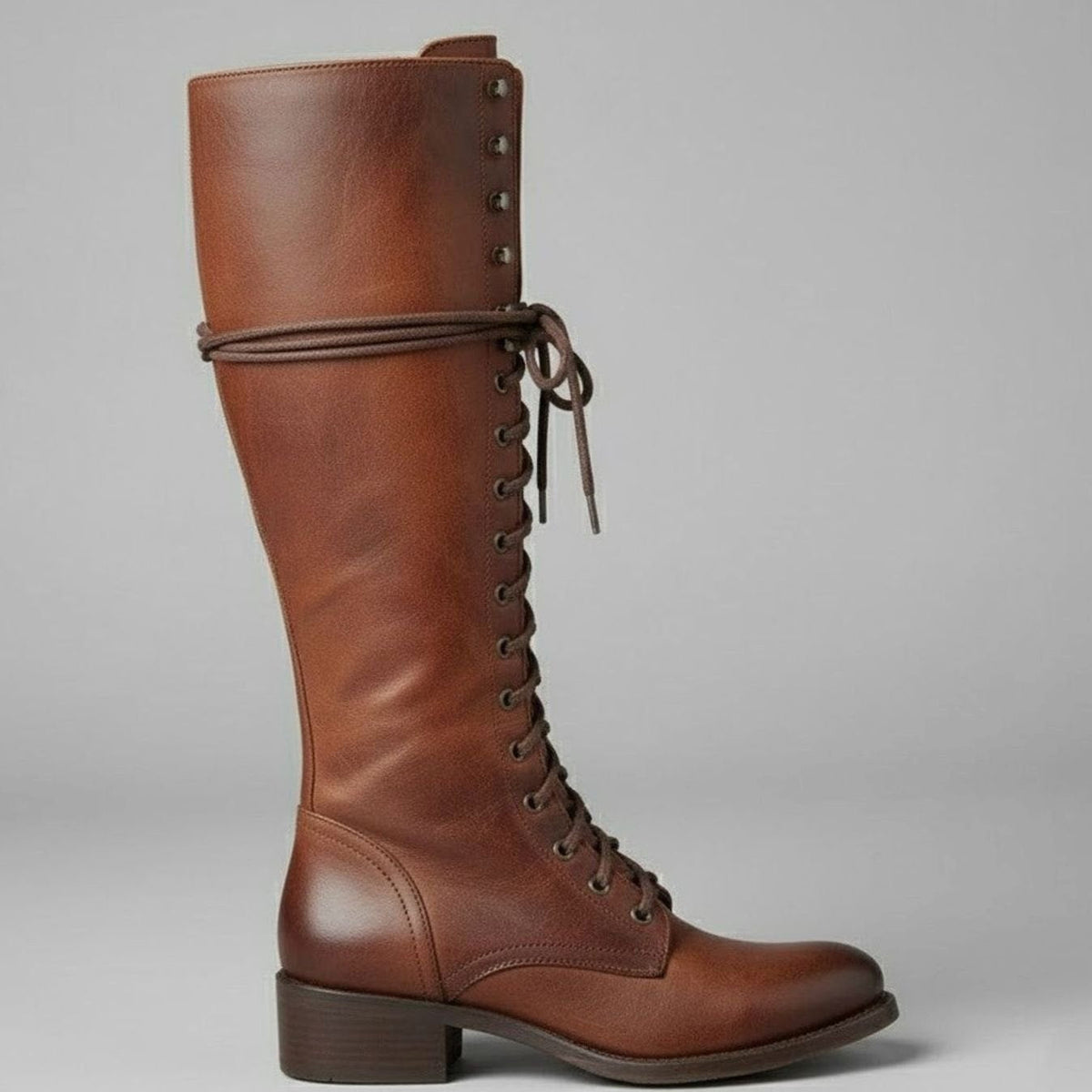 Women's Studded Lace-Up Block Heel Knee-High Boots - Image 6