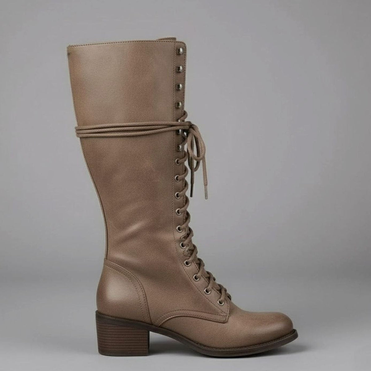 Women's Studded Lace-Up Block Heel Knee-High Boots - Image 9