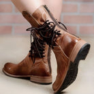 Women Faux Leather Western Ankle Boots Lace-Up Block Heel - Image 3
