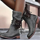 Women Faux Leather Western Ankle Boots Lace-Up Block Heel - Image 5