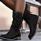Women Faux Leather Western Ankle Boots Lace-Up Block Heel - Image 6