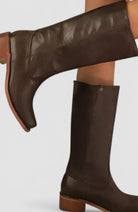 Women Genuine Leather Stacked Heel Knee High Boots - Image 2