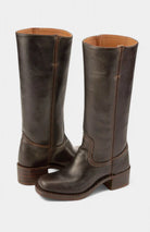 Women Genuine Leather Stacked Heel Knee High Boots - Image 6
