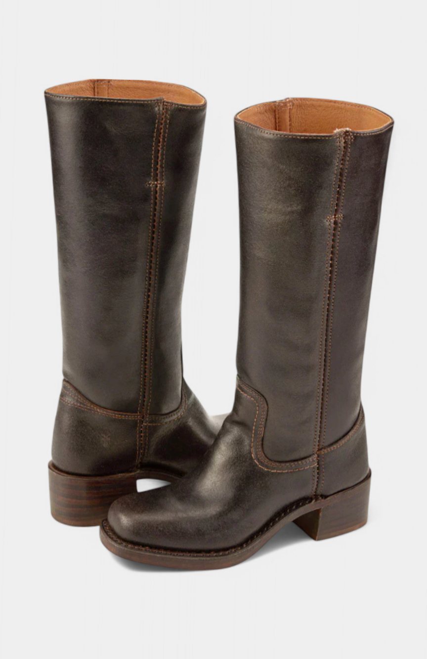 Women Genuine Leather Stacked Heel Knee High Boots - Image 6