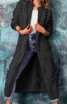 Women's Long Open Front Pom-Pom Knit Cardigan Oversized Maxi