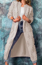 Women's Long Open Front Pom-Pom Knit Cardigan Oversized Maxi - Image 3