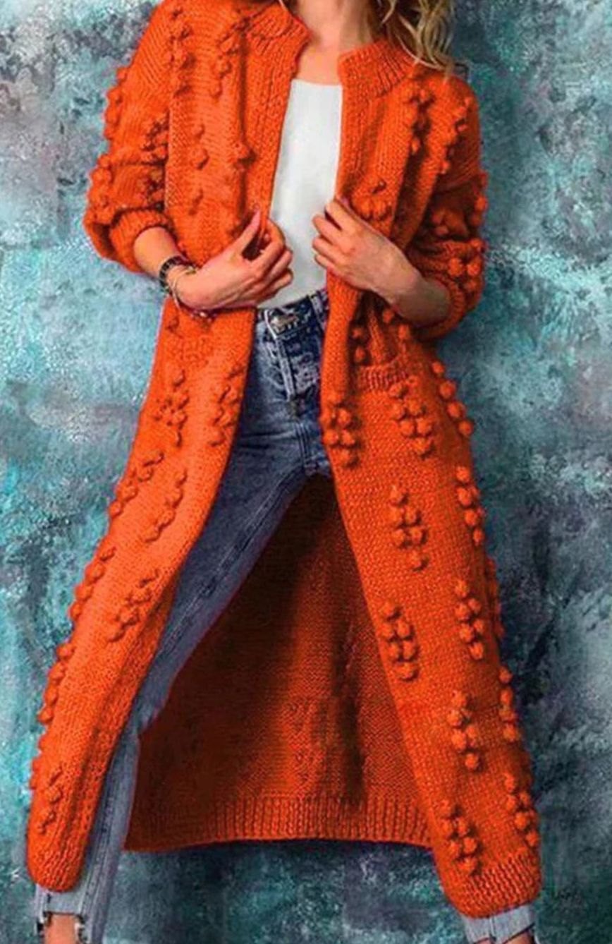 Women's Long Open Front Pom-Pom Knit Cardigan Oversized Maxi - Image 5
