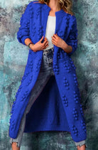Women's Long Open Front Pom-Pom Knit Cardigan Oversized Maxi - Image 6