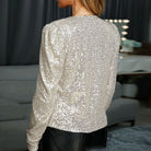 Women's Sequin Party Blazer Open Front Cropped Sparkle - Image 2