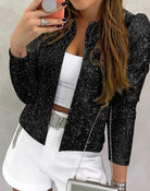 Women's Sequin Party Blazer Open Front Cropped Sparkle - Image 3