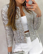 Women's Sequin Party Blazer Open Front Cropped Sparkle - Image 4