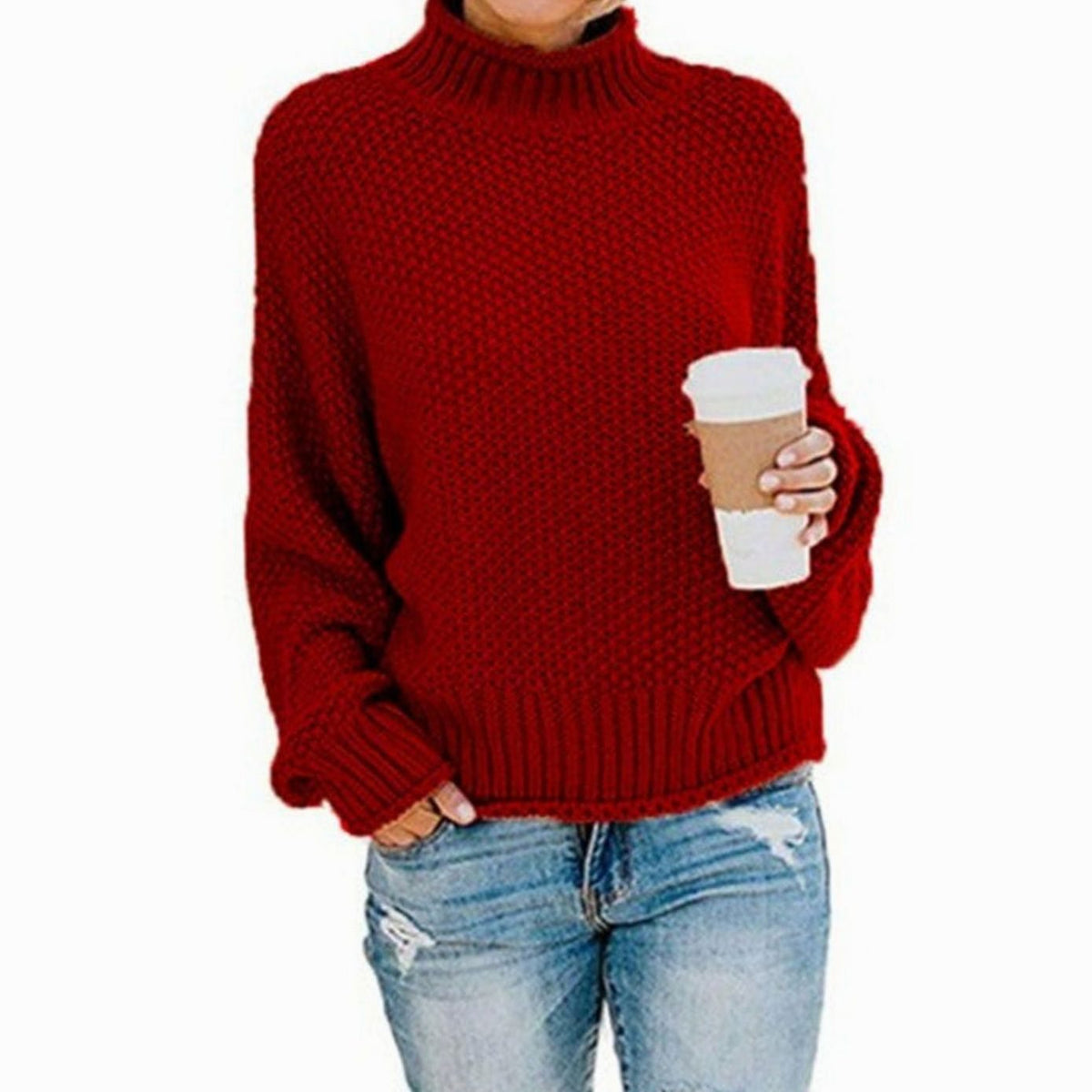 Women Oversized Chunky Knit Turtleneck Sweater Ribbed Pullover - Image 10