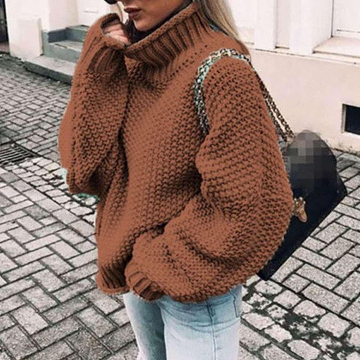 Women Oversized Chunky Knit Turtleneck Sweater Ribbed Pullover - Image 11