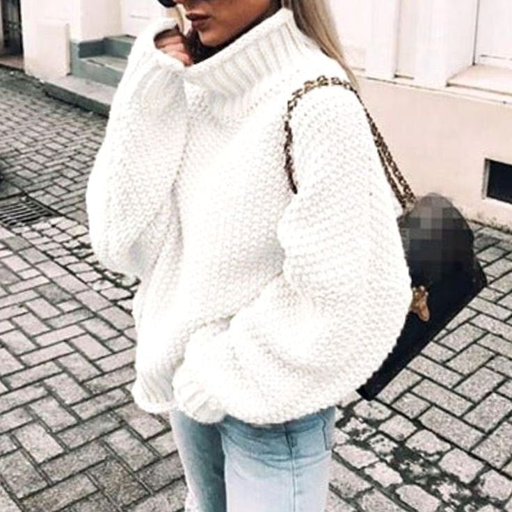Women Oversized Chunky Knit Turtleneck Sweater Ribbed Pullover - Image 2