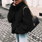 Women Oversized Chunky Knit Turtleneck Sweater Ribbed Pullover - Image 3