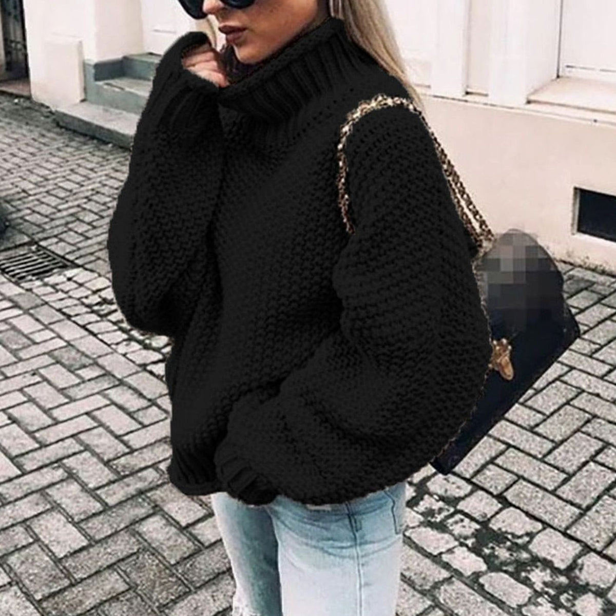 Women Oversized Chunky Knit Turtleneck Sweater Ribbed Pullover - Image 3