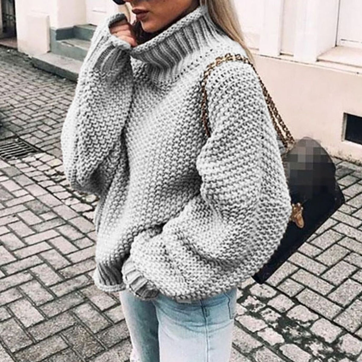 Women Oversized Chunky Knit Turtleneck Sweater Ribbed Pullover - Image 4