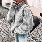 Women Oversized Chunky Knit Turtleneck Sweater Ribbed Pullover - Image 4