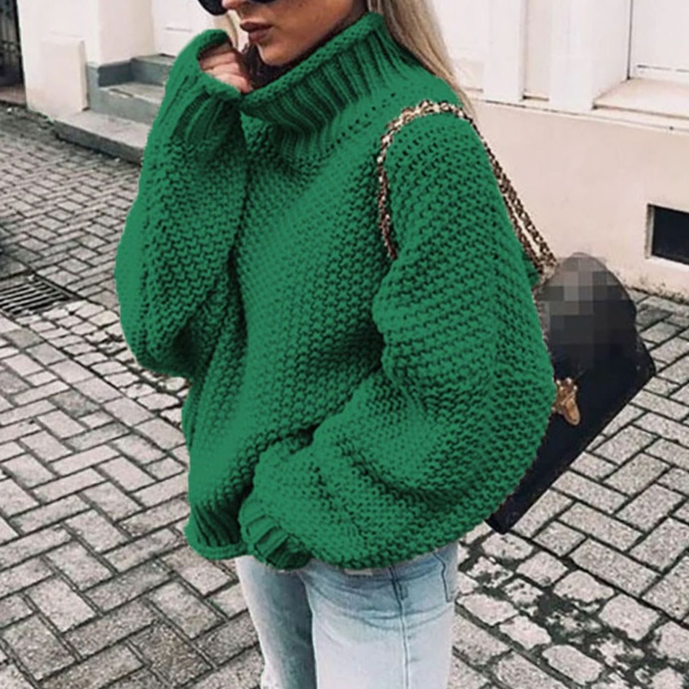 Women Oversized Chunky Knit Turtleneck Sweater Ribbed Pullover - Image 5