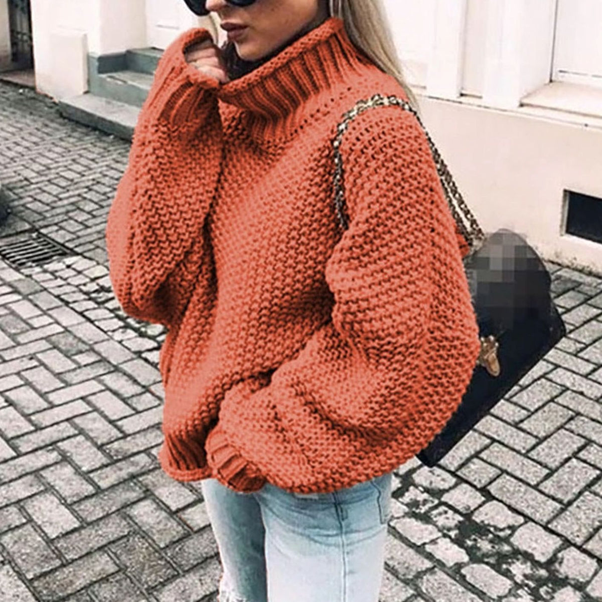 Women Oversized Chunky Knit Turtleneck Sweater Ribbed Pullover - Image 6