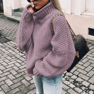 Women Oversized Chunky Knit Turtleneck Sweater Ribbed Pullover - Image 7