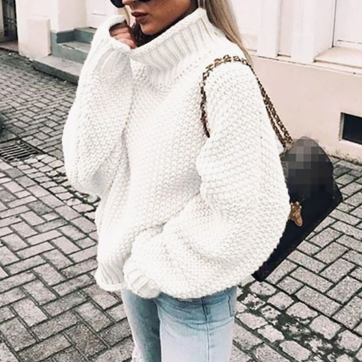 Women Oversized Chunky Knit Turtleneck Sweater Ribbed Pullover - Image 8