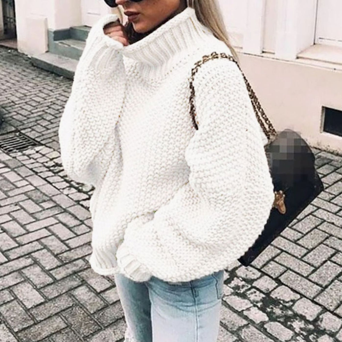Women Oversized Chunky Knit Turtleneck Sweater Ribbed Pullover - Image 8