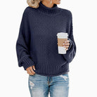 Women Oversized Chunky Knit Turtleneck Sweater Ribbed Pullover - Image 9