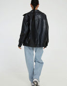 Women's Oversized Faux Leather Bomber Jacket Zip-Up - Image 6