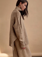Women 2 Piece Knit Lounge Set Oversized Turtleneck Wide Leg