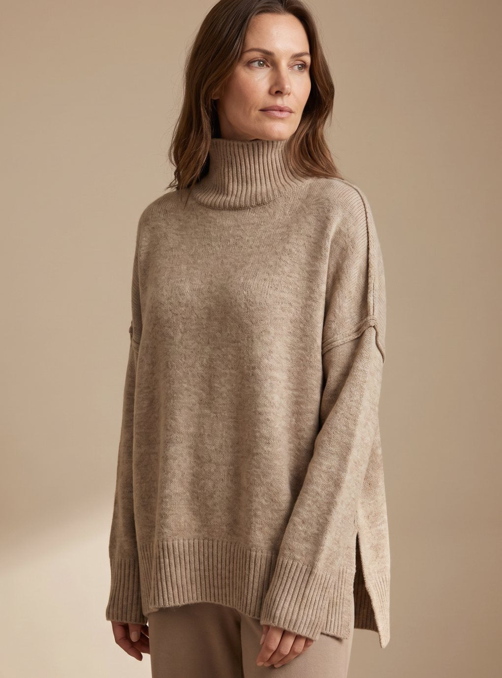 Women 2 Piece Knit Lounge Set Oversized Turtleneck Wide Leg - Image 3