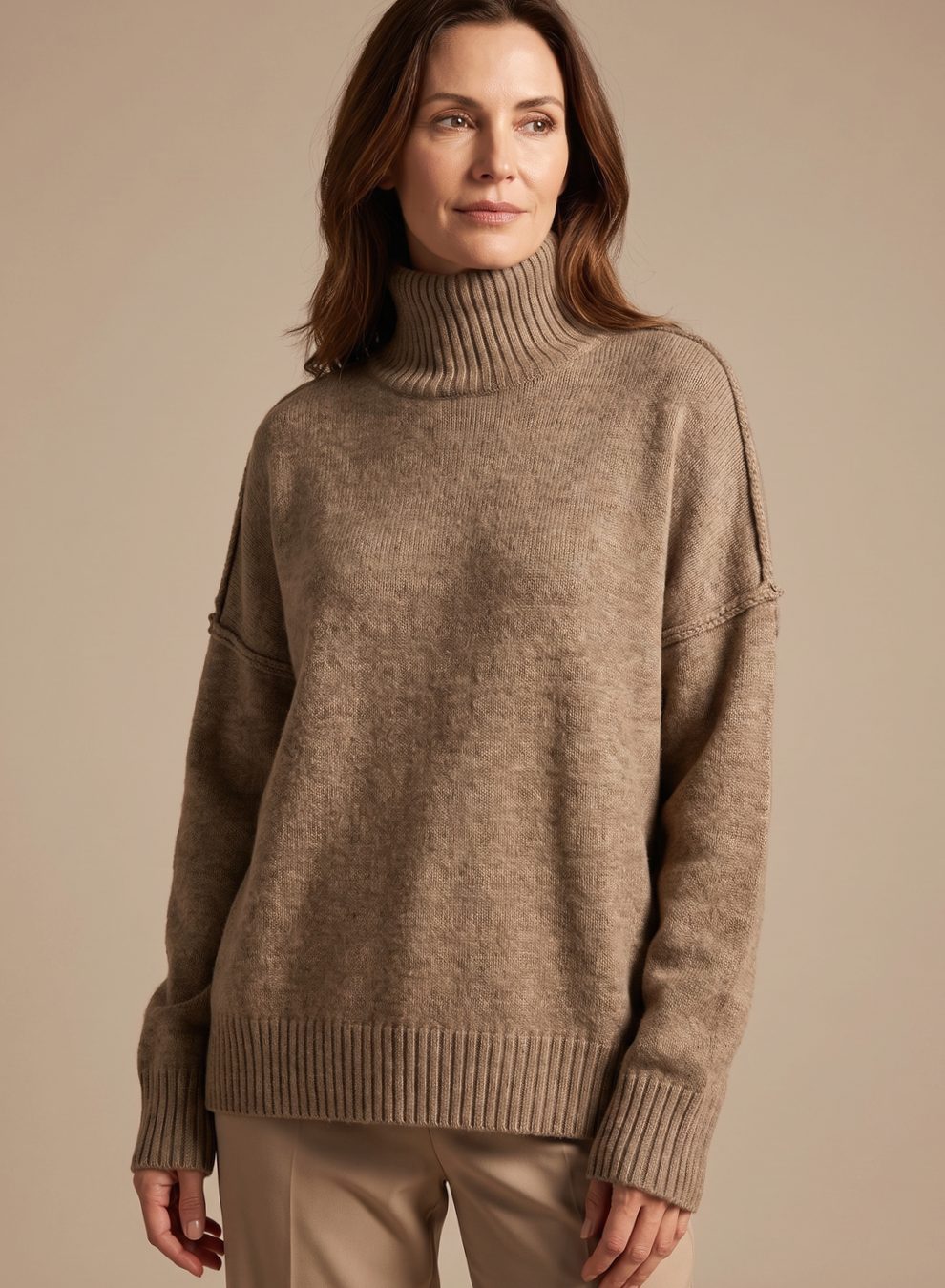 Women 2 Piece Knit Lounge Set Oversized Turtleneck Wide Leg - Image 4