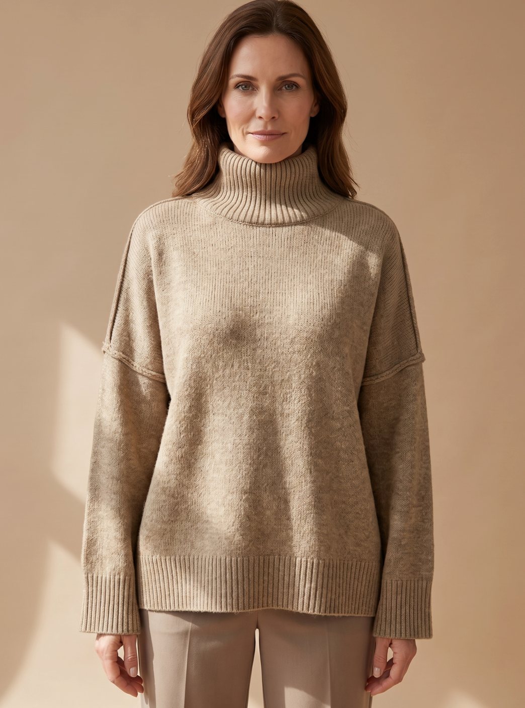 Women 2 Piece Knit Lounge Set Oversized Turtleneck Wide Leg - Image 5