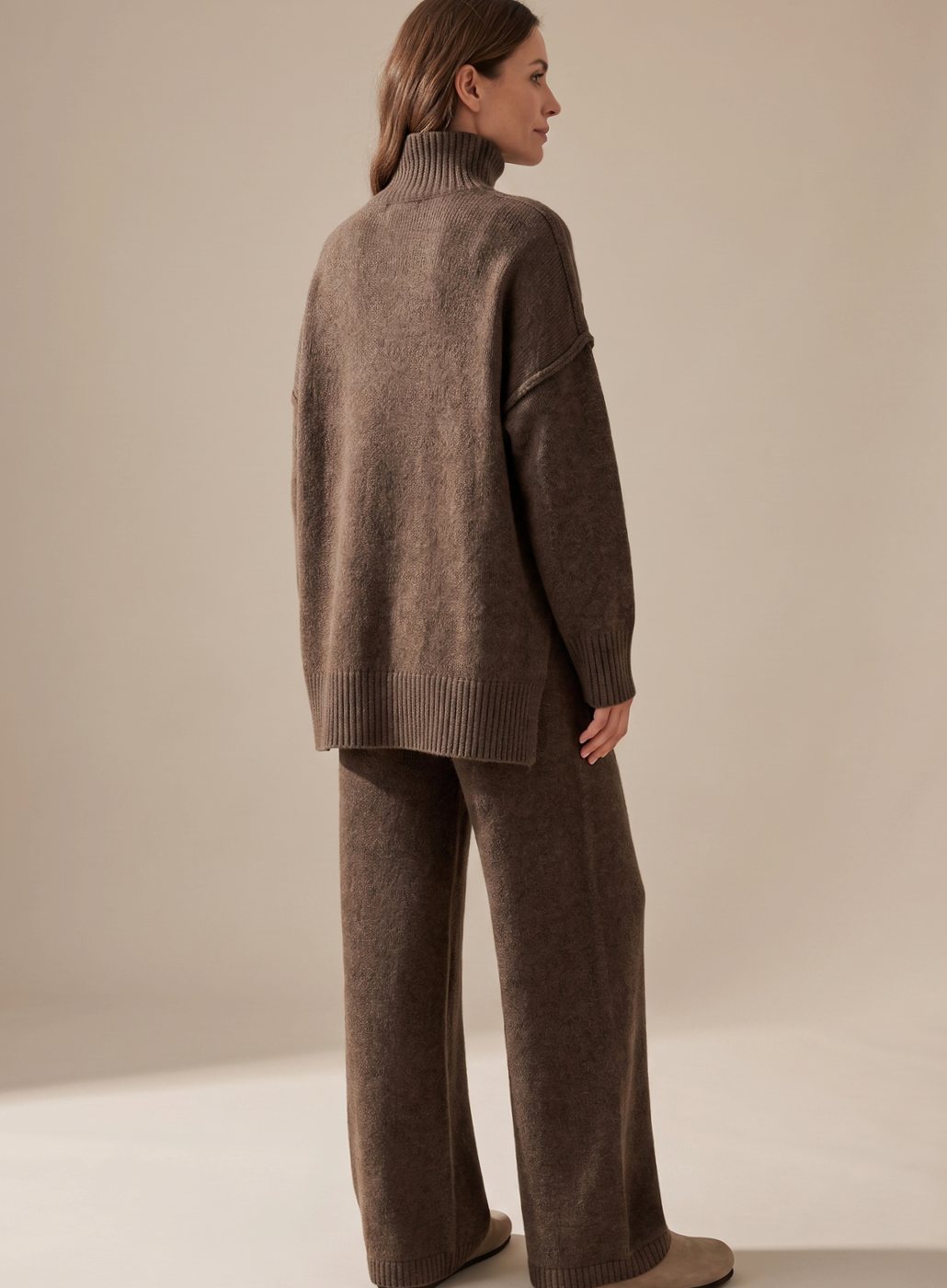 Women 2 Piece Knit Lounge Set Oversized Turtleneck Wide Leg - Image 8