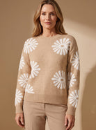 Women Floral Intarsia Knit Crewneck Sweater Relaxed Fit - Image 2