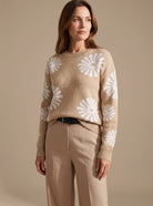 Women Floral Intarsia Knit Crewneck Sweater Relaxed Fit - Image 5