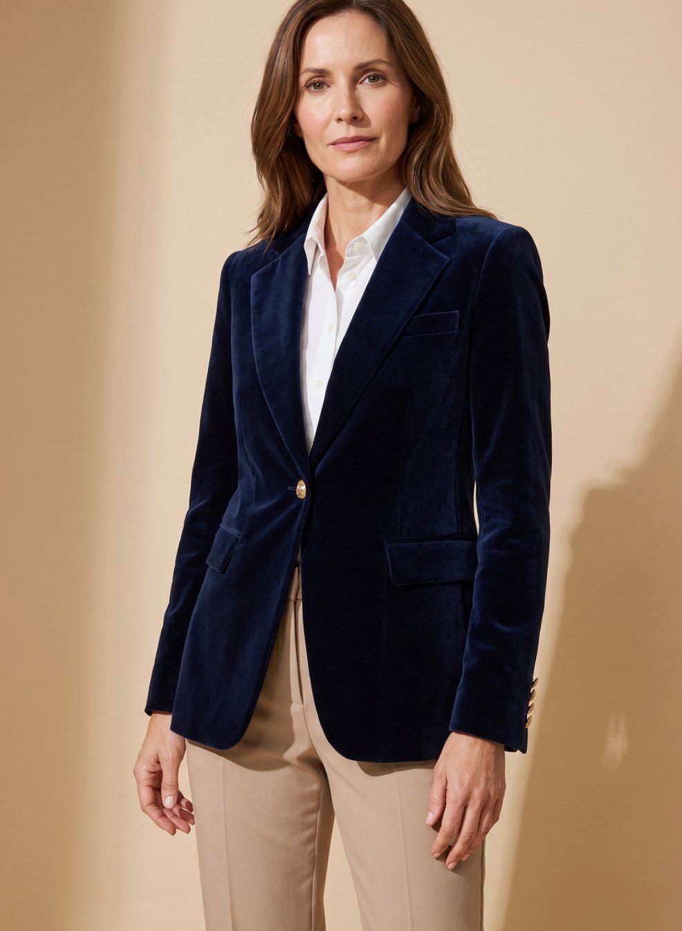 Women Velvet Gold-Button Slim Fit Blazer