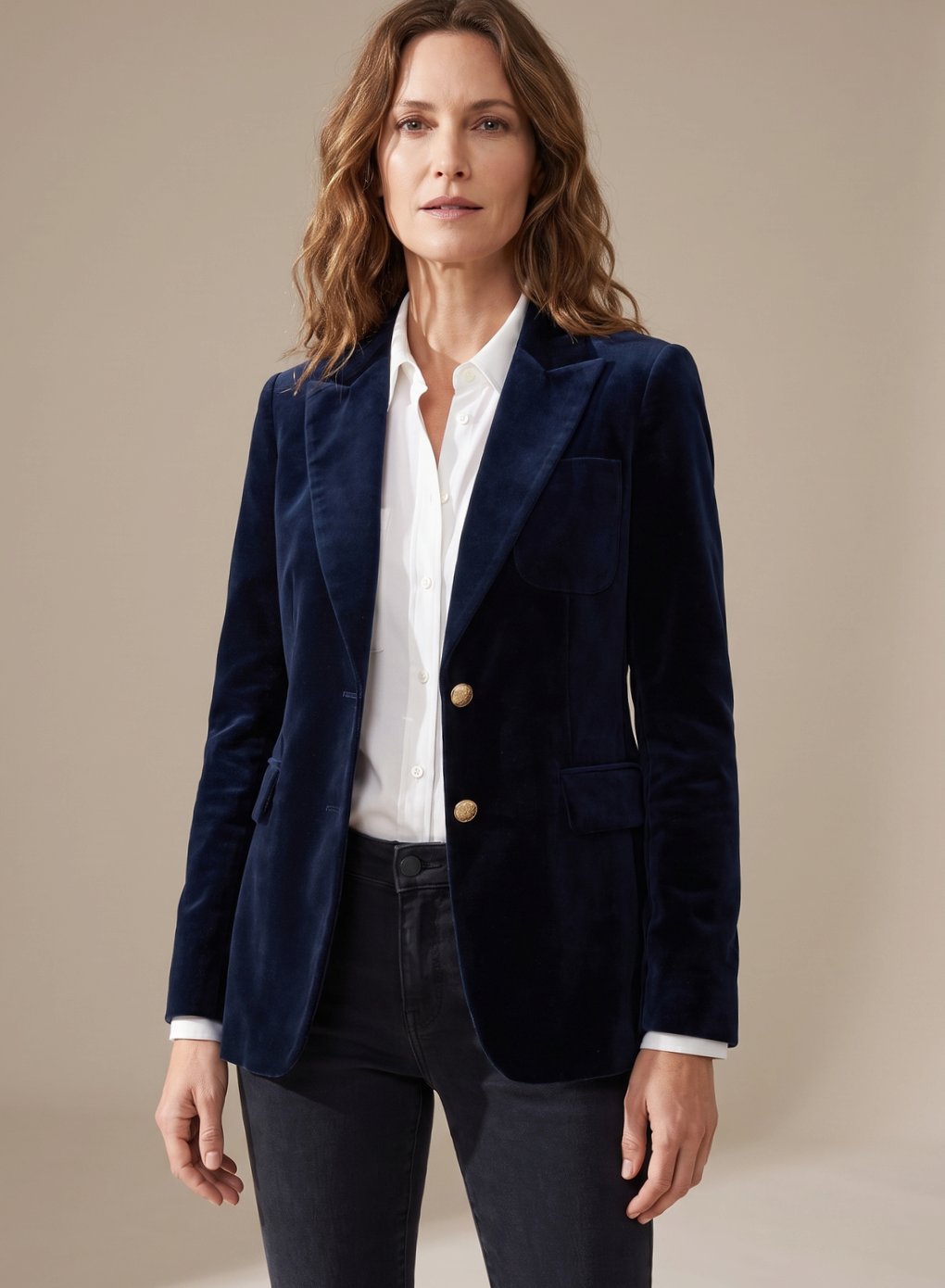 Women Velvet Gold-Button Slim Fit Blazer - Image 3