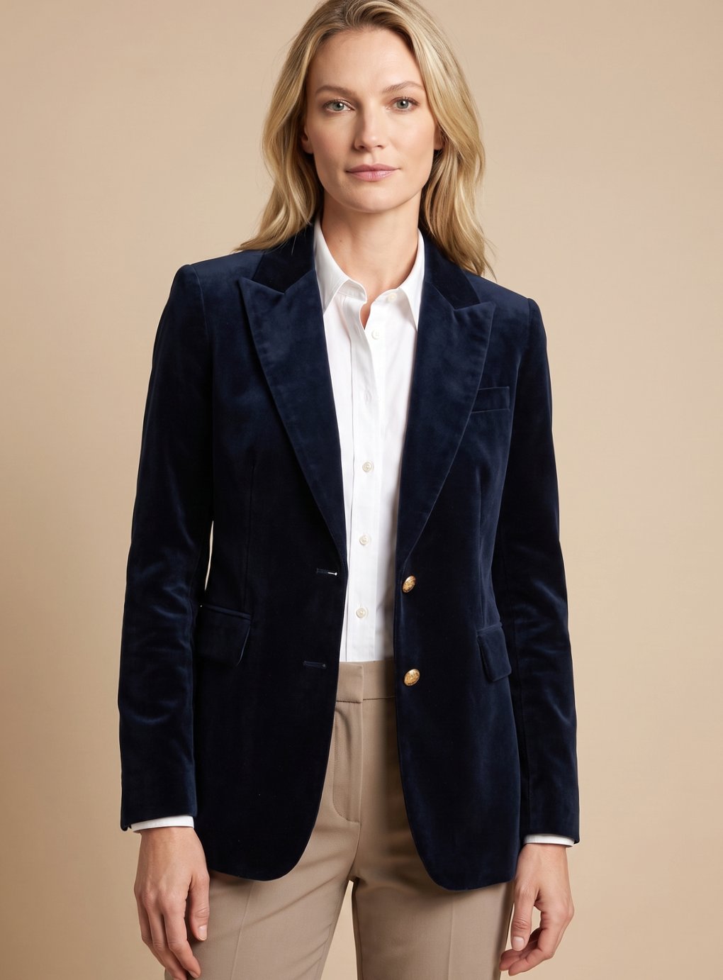 Women Velvet Gold-Button Slim Fit Blazer - Image 4