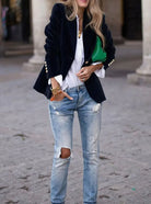 Women Velvet Gold-Button Slim Fit Blazer - Image 5