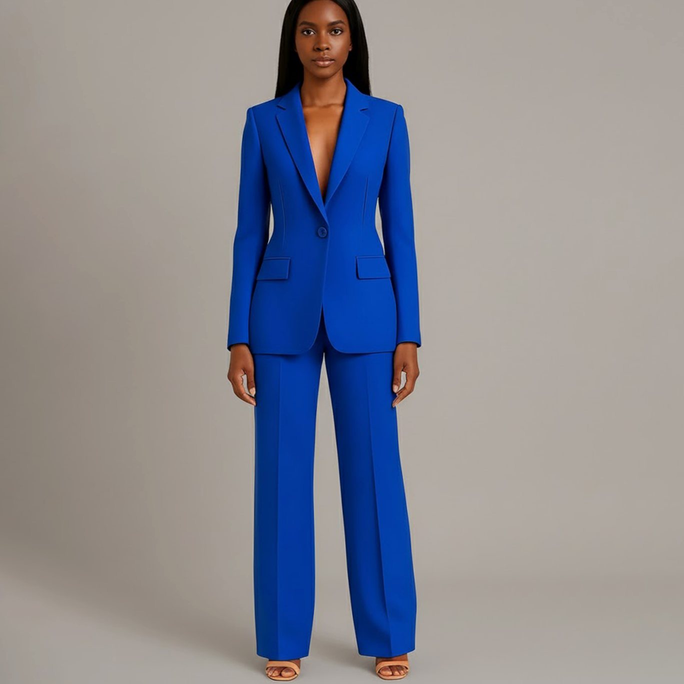 Women Tailored Single Button Blazer Wide Leg Pant Suit Set - Image 10