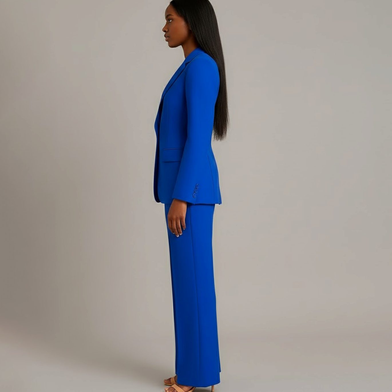 Women Tailored Single Button Blazer Wide Leg Pant Suit Set - Image 11