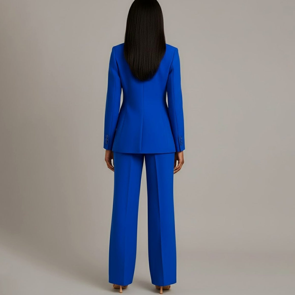 Women Tailored Single Button Blazer Wide Leg Pant Suit Set - Image 12