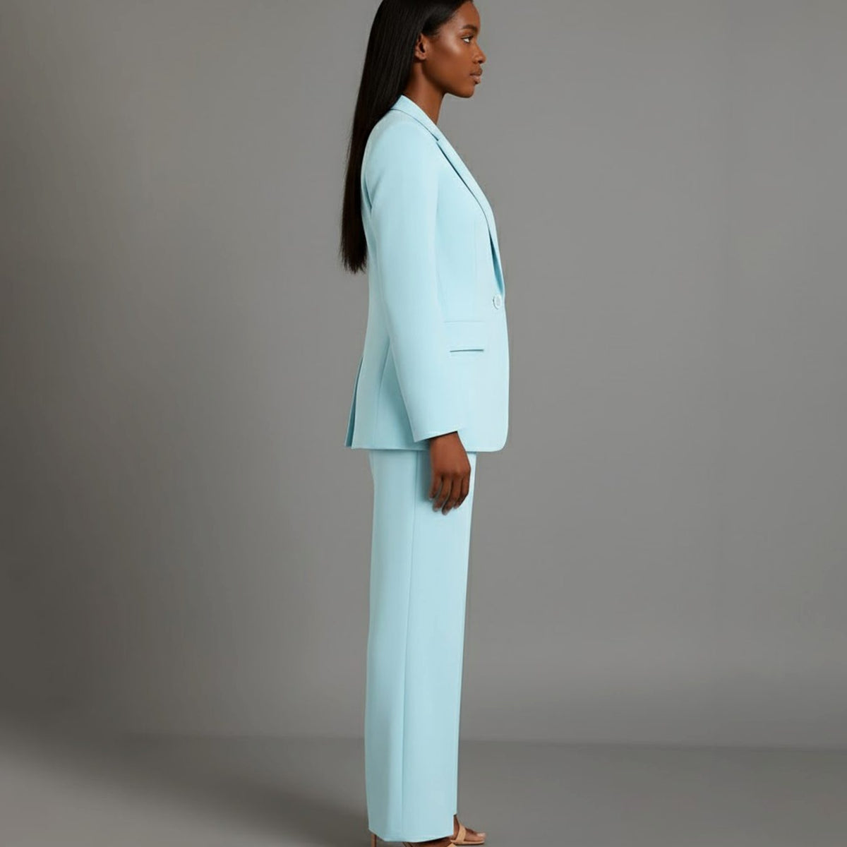Women Tailored Single Button Blazer Wide Leg Pant Suit Set - Image 14